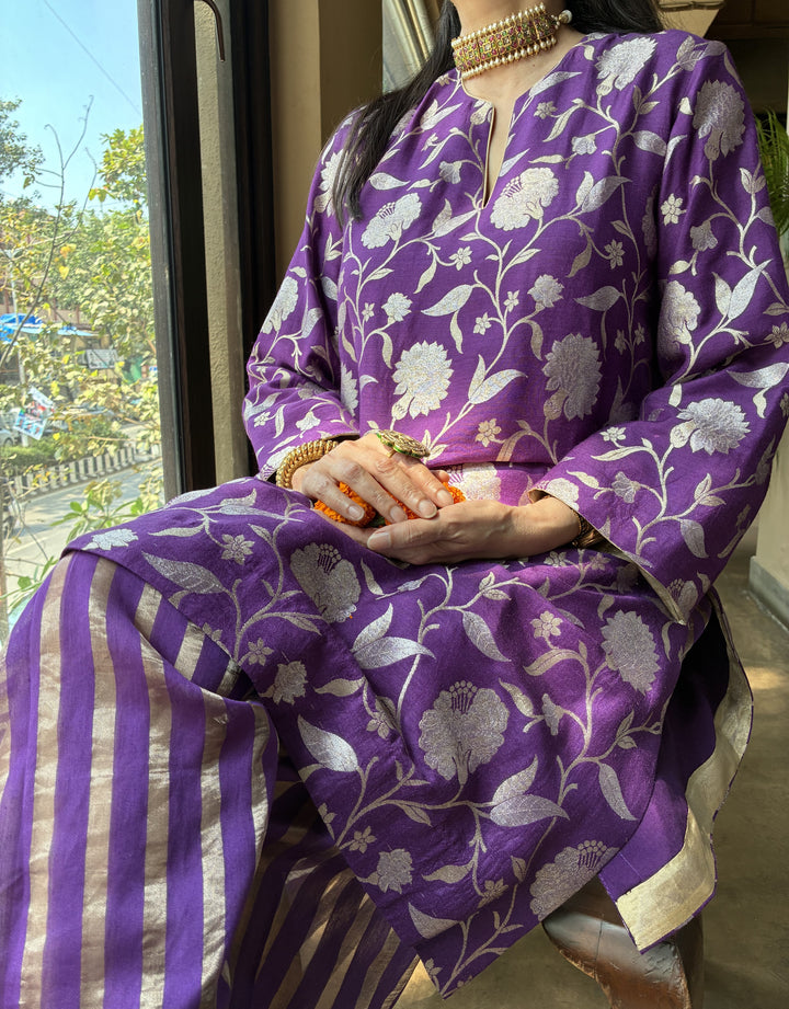 Banarasi Kurti with Farshi Salwar - Aurbergine
