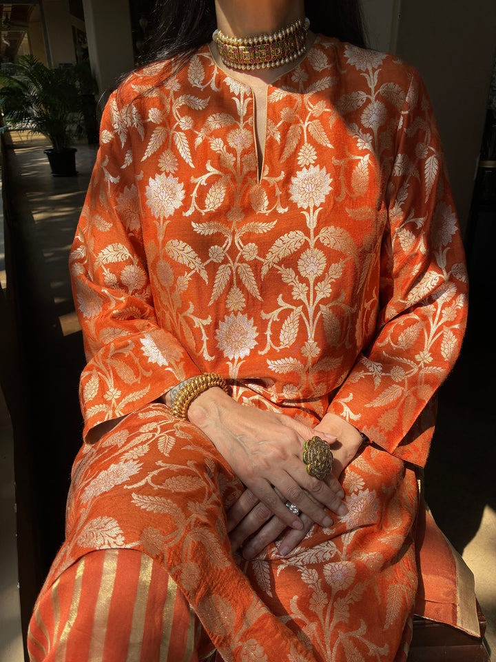 Banarasi Kurti with Farshi Salwar - Burnt Orange