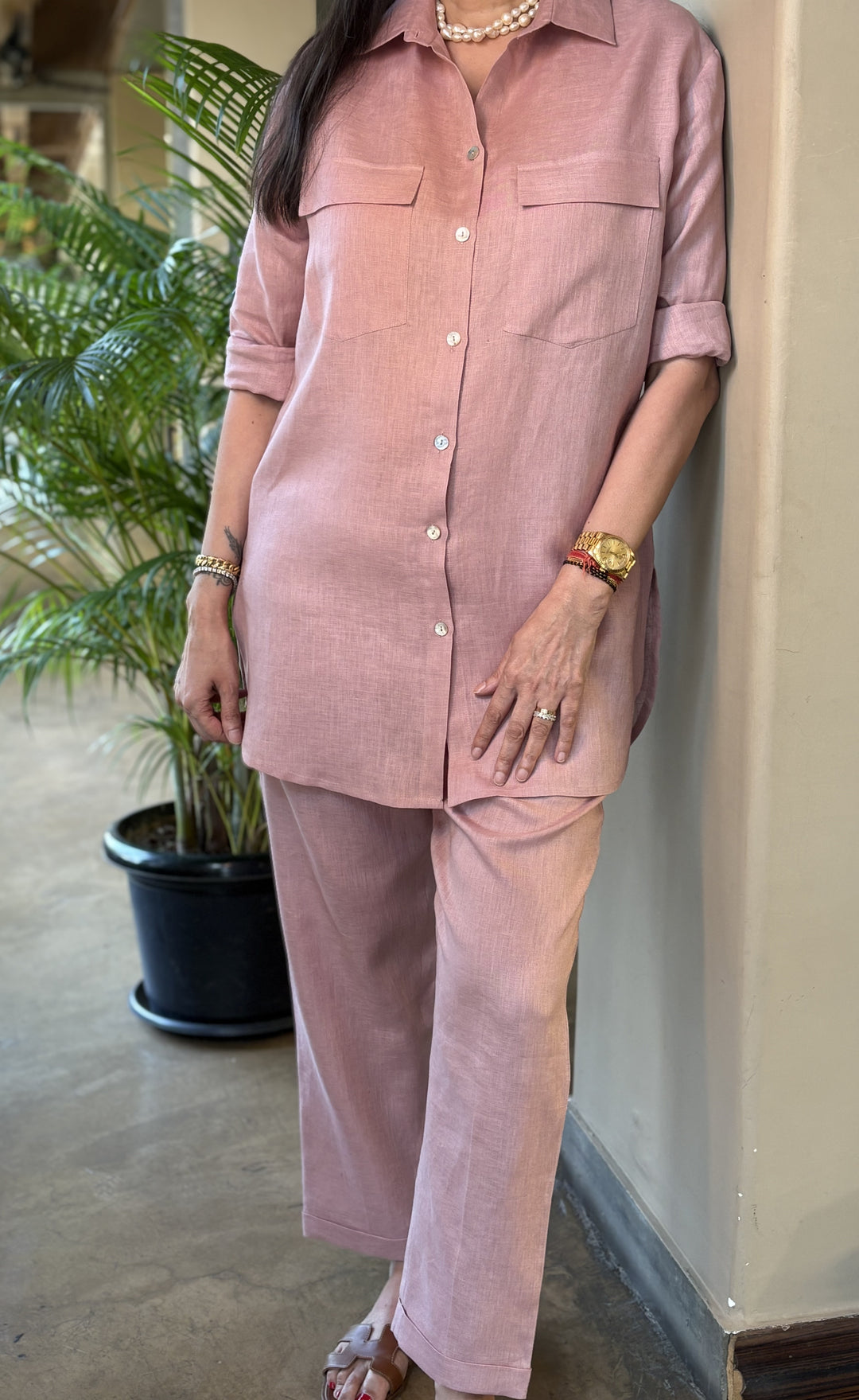 Linen Old Rose Co-Ord Set with pockets