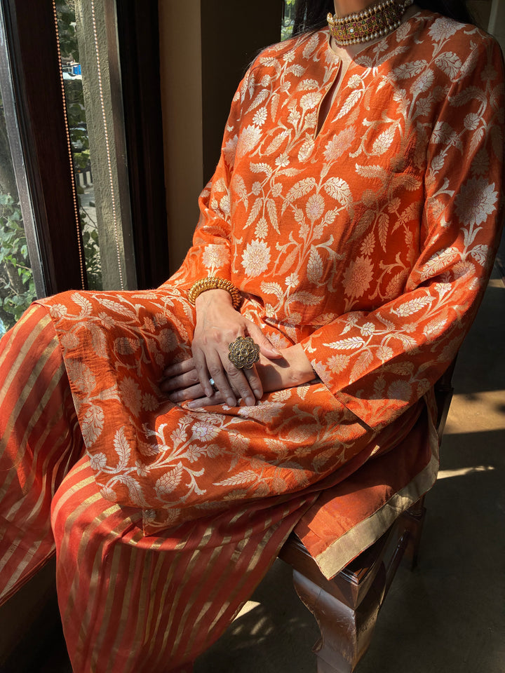 Banarasi Kurti with Farshi Salwar - Burnt Orange