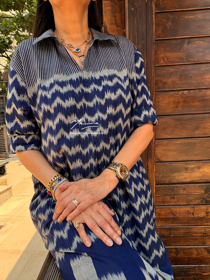 Ikat - Stripe & Wave Indigo Dress