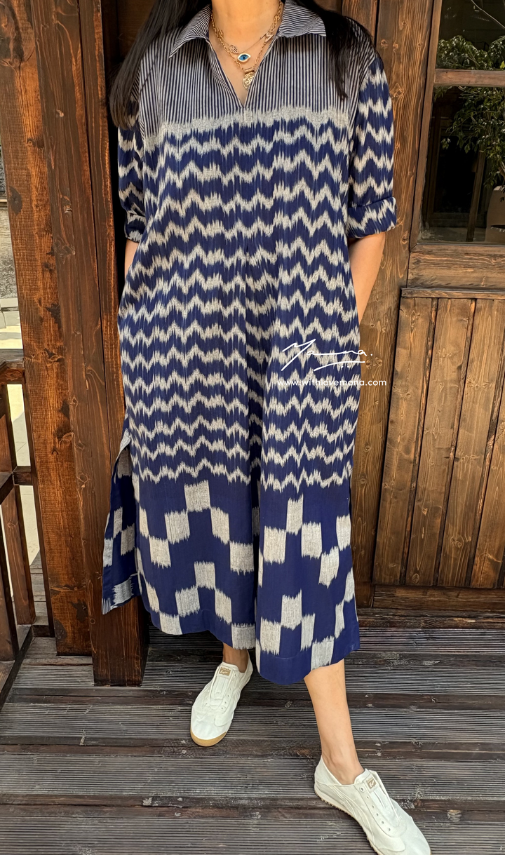 Ikat - Stripe & Wave Indigo Dress