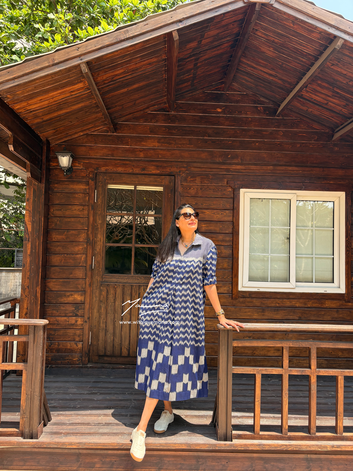 Ikat - Stripe & Wave Indigo Dress