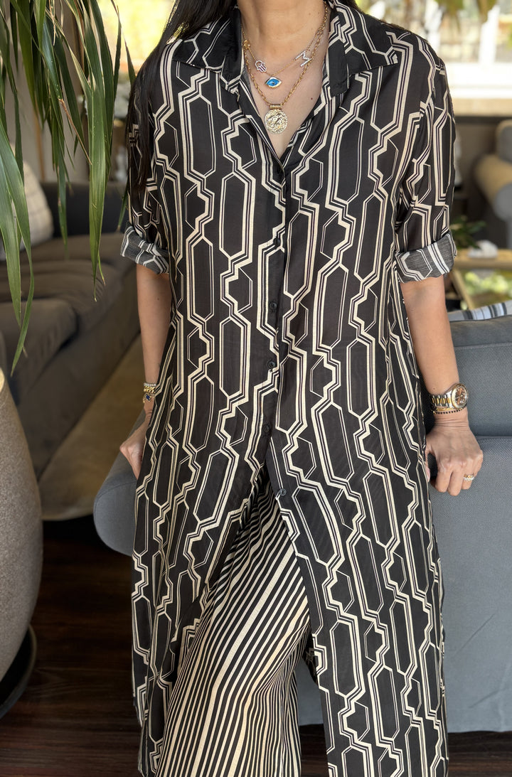 Long button-down tunic with Striped Broad Pants
