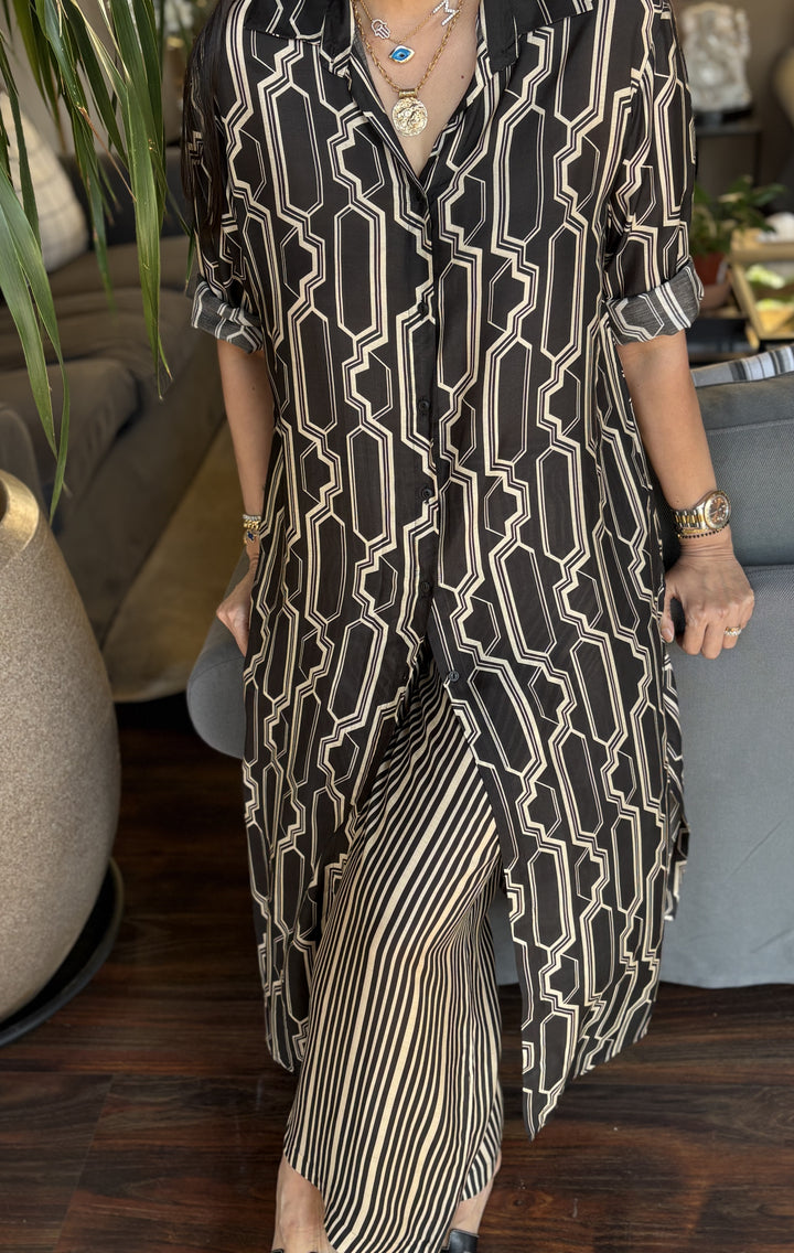 Long button-down tunic with Striped Broad Pants