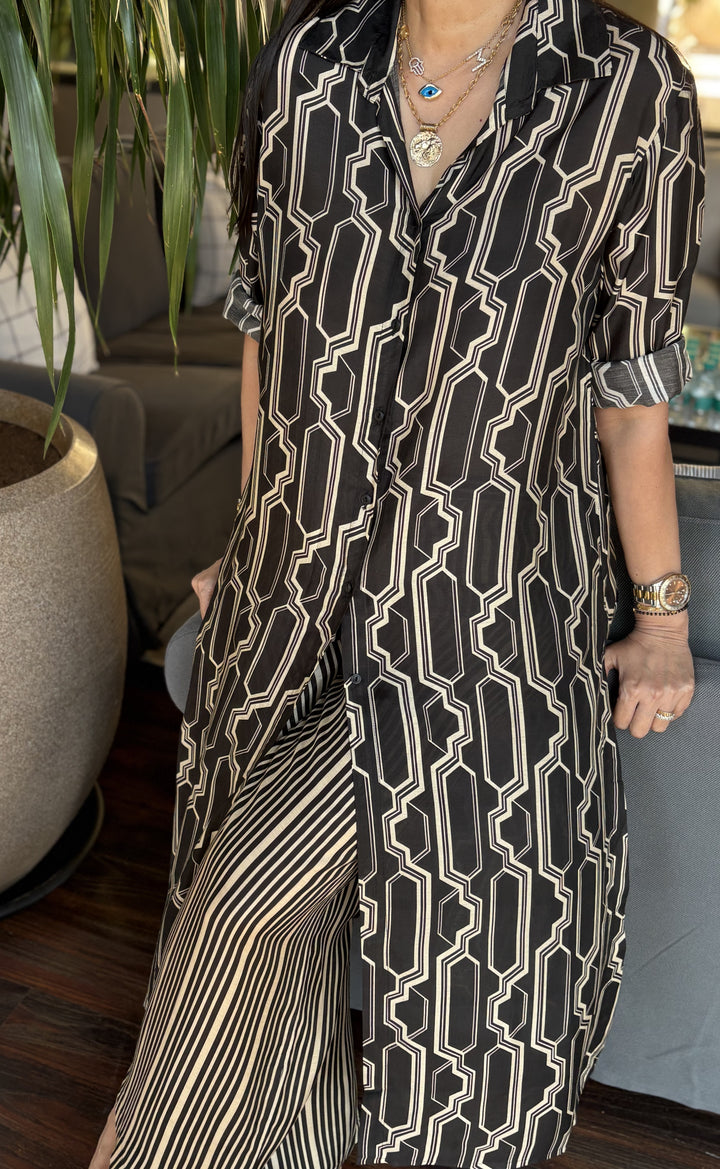 Long button-down tunic with Striped Broad Pants