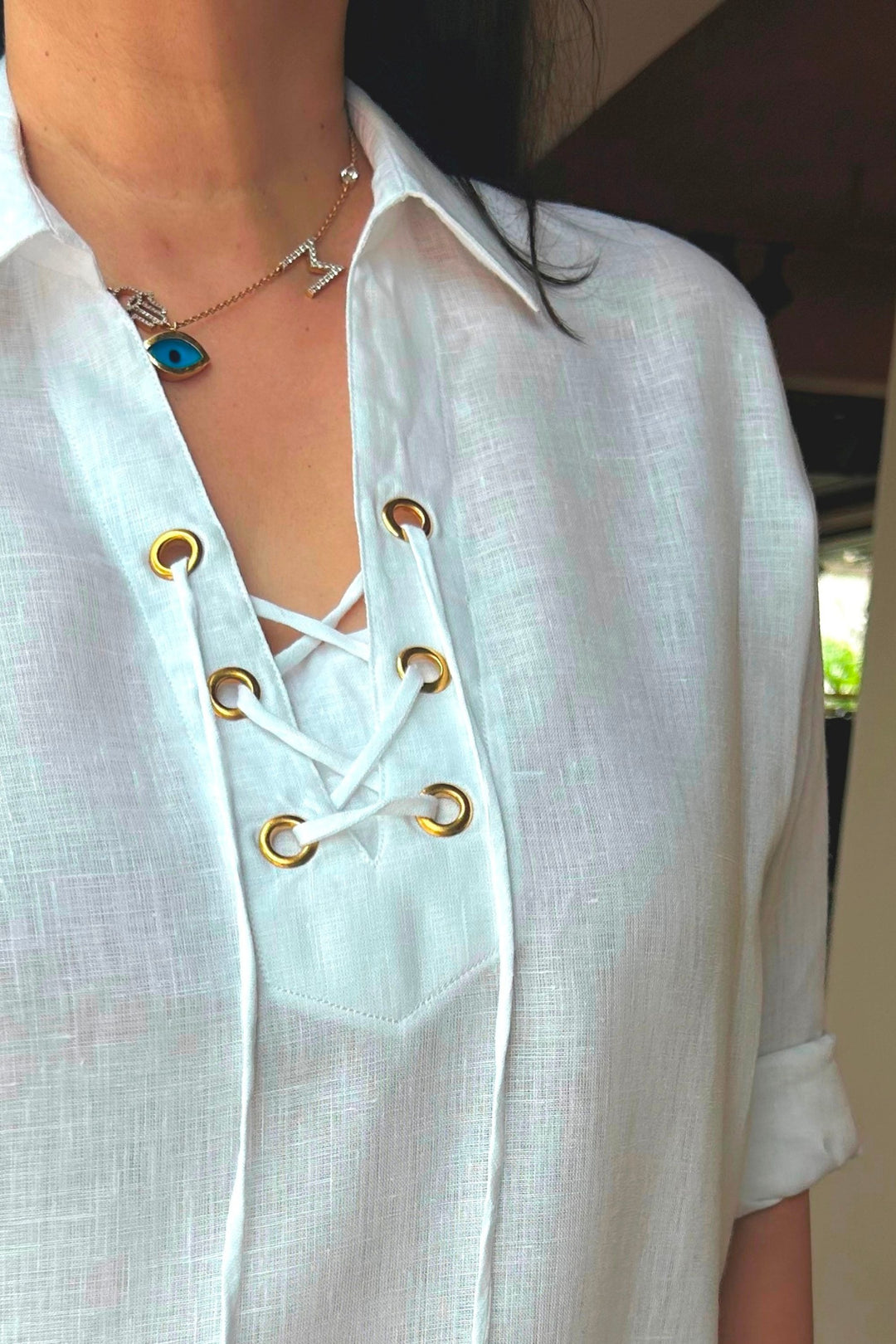 Linen White Shirt with Rivet Details