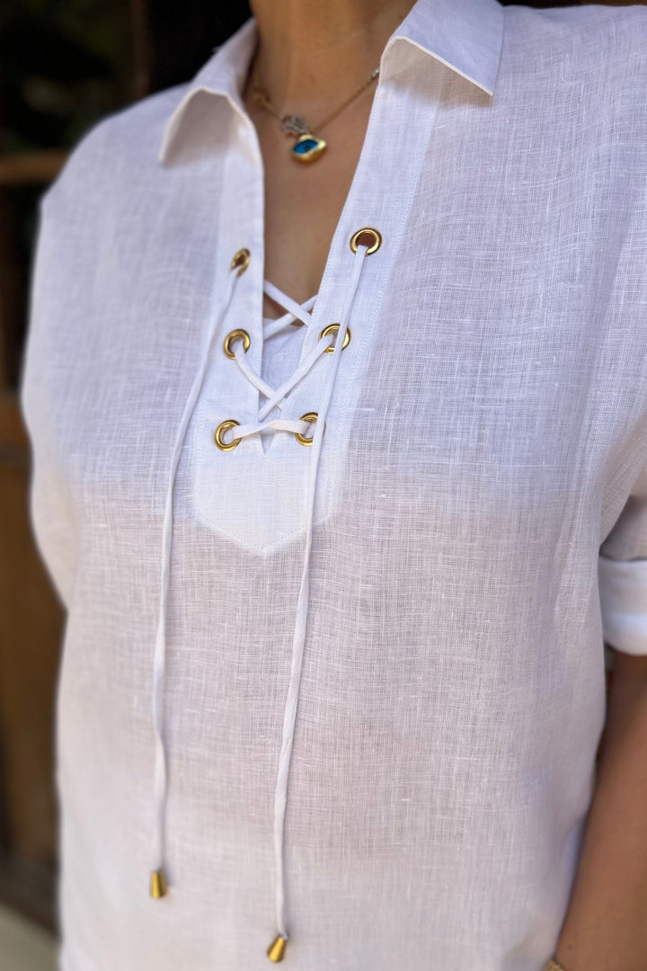 Linen White Shirt with Rivet Details