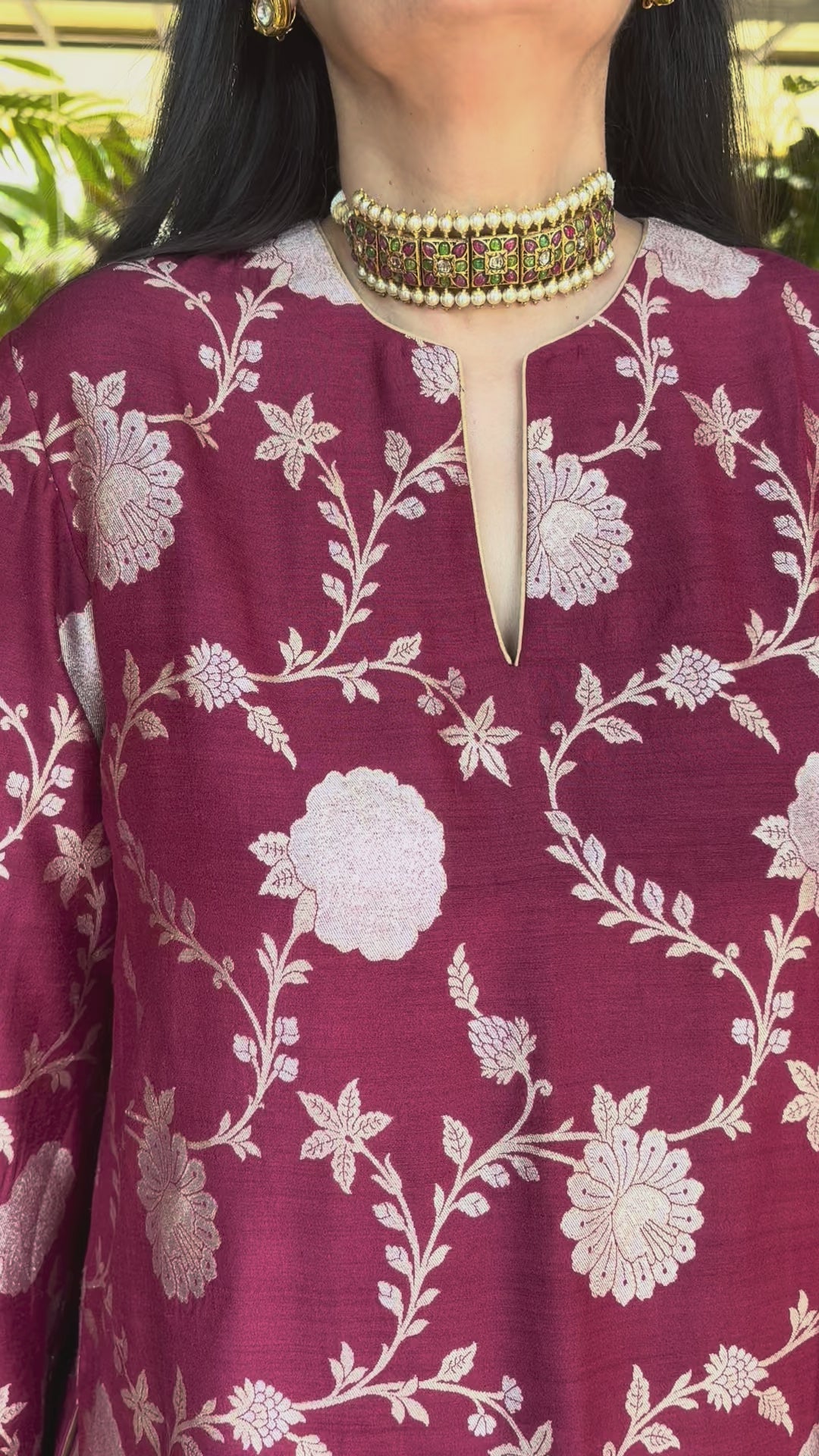 Banarasi Kurti with Farshi Salwar - Burgundy