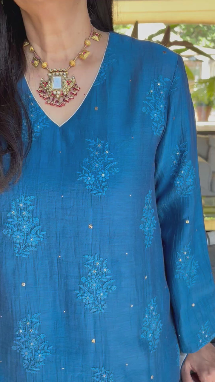 Maheshwari Kurti with Farshi Salwar -Blue