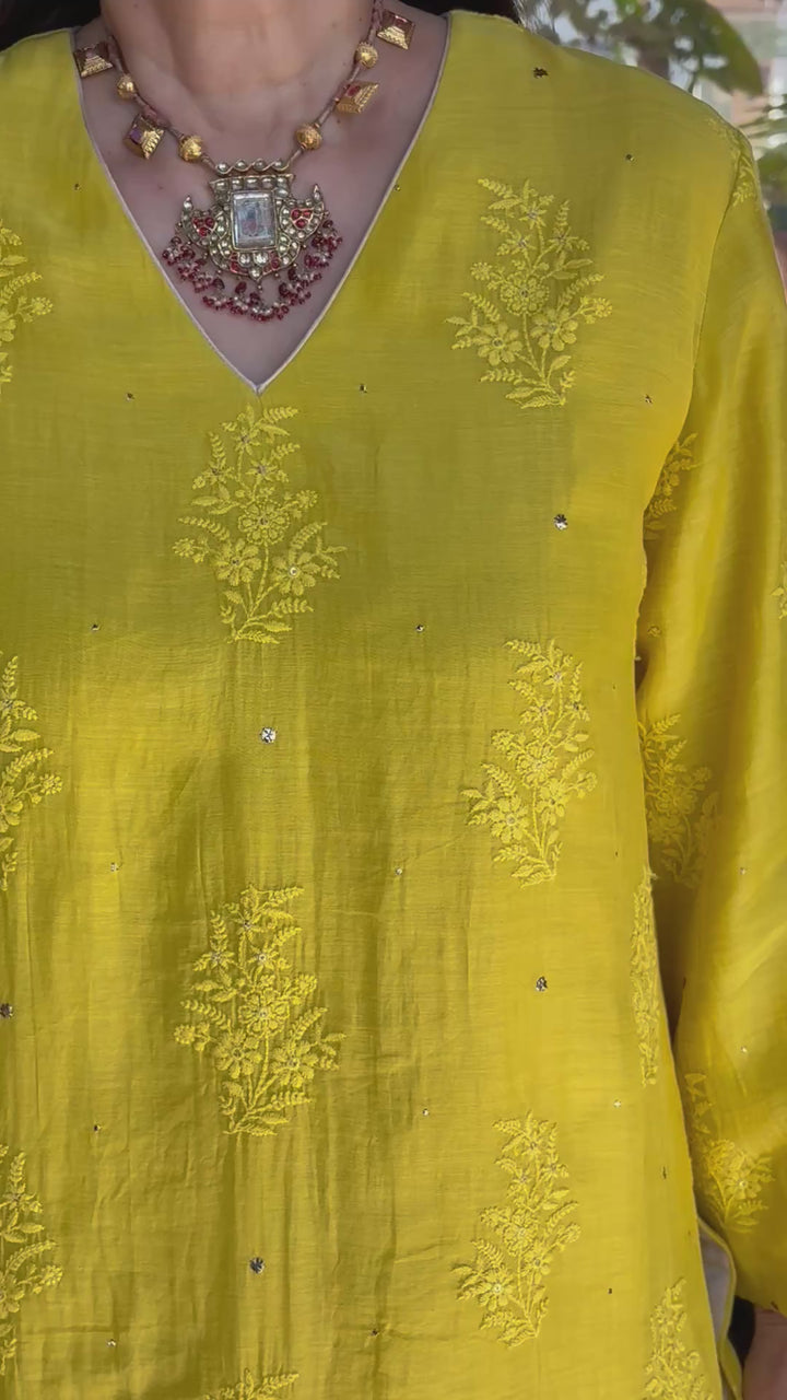 Maheshwari Kurti with Farshi Salwar -Yellow
