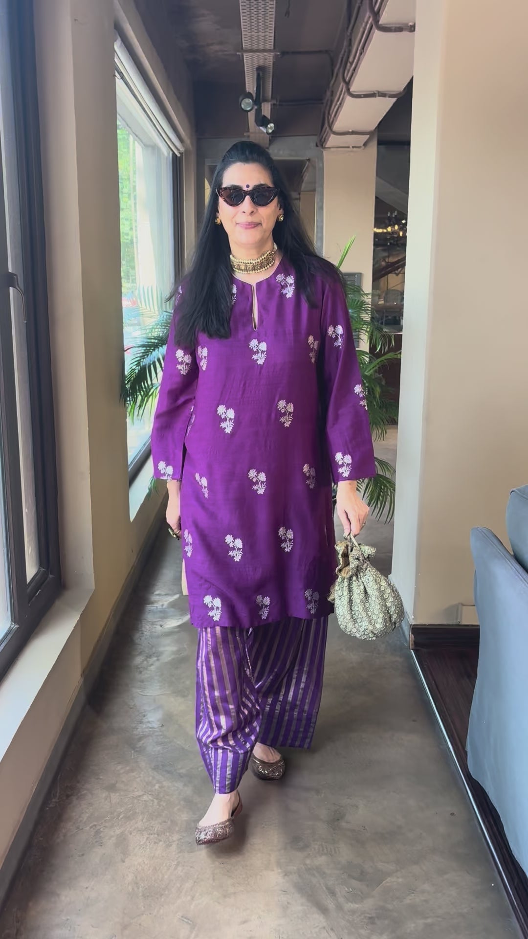 Banarasi Small Butti Kurti with Farshi Salwar - Aurbergine