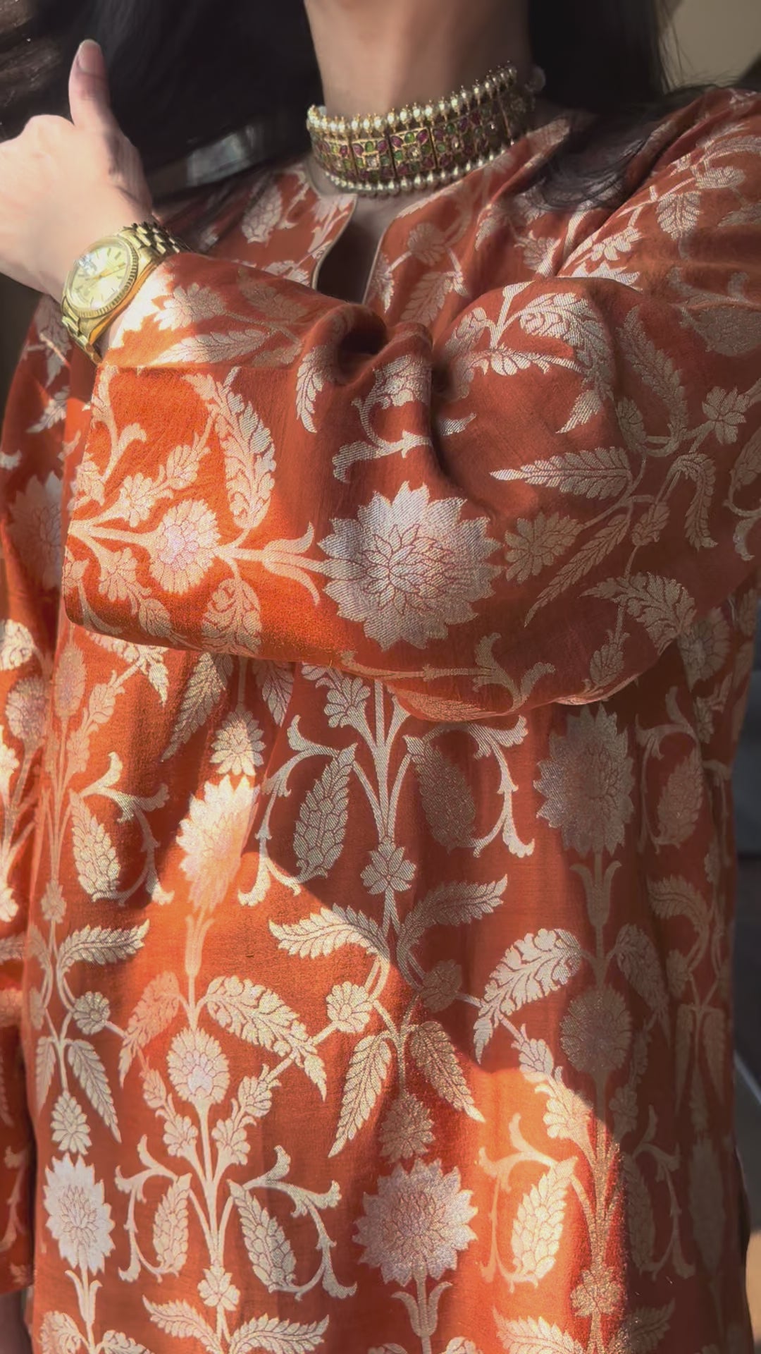 Banarasi Kurti with Farshi Salwar - Burnt Orange