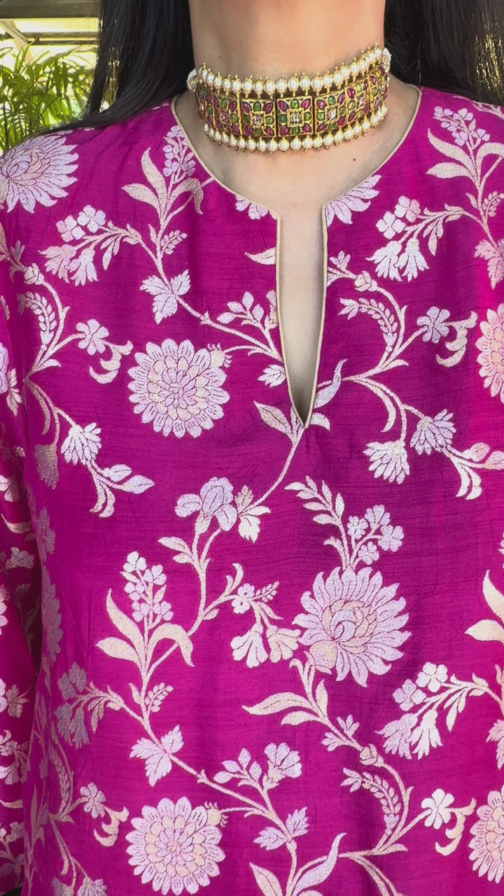 Banarasi Kurti with Farshi Salwar - Fuchsia Pink