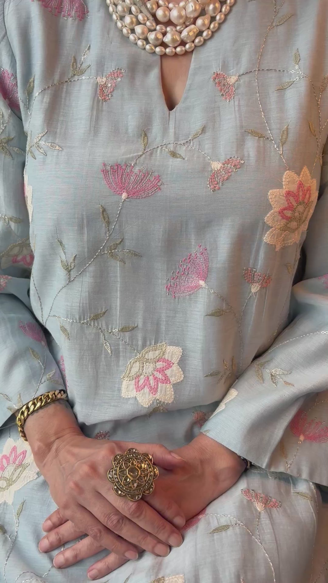 Sky Blue Floral Tunic Set