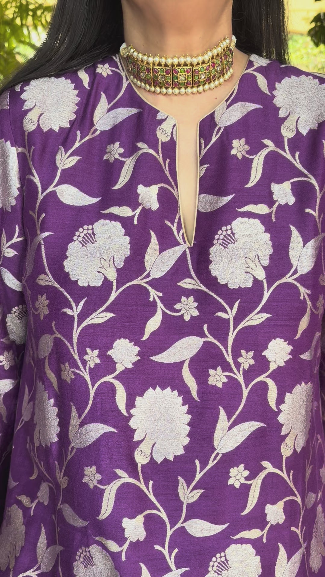 Banarasi Kurti with Farshi Salwar - Aurbergine