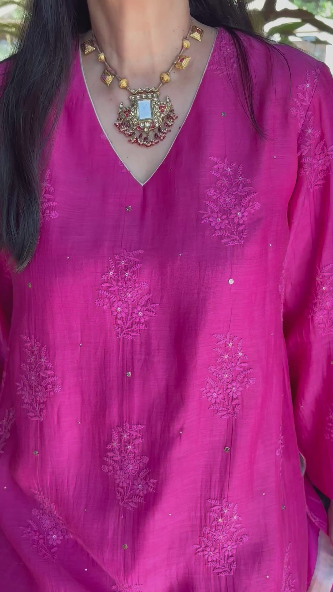 Maheshwari Kurti with Farshi Salwar -Pink